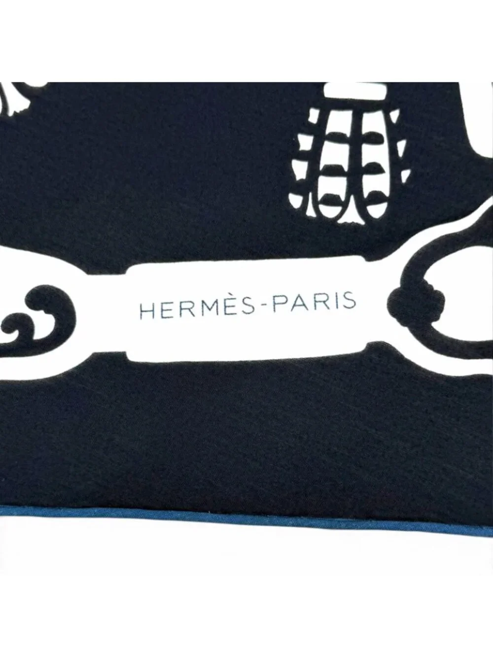 Hermes Rosange GM Royal Horse Tackle Cotton Marine Blue Turcan Diamond Scarf